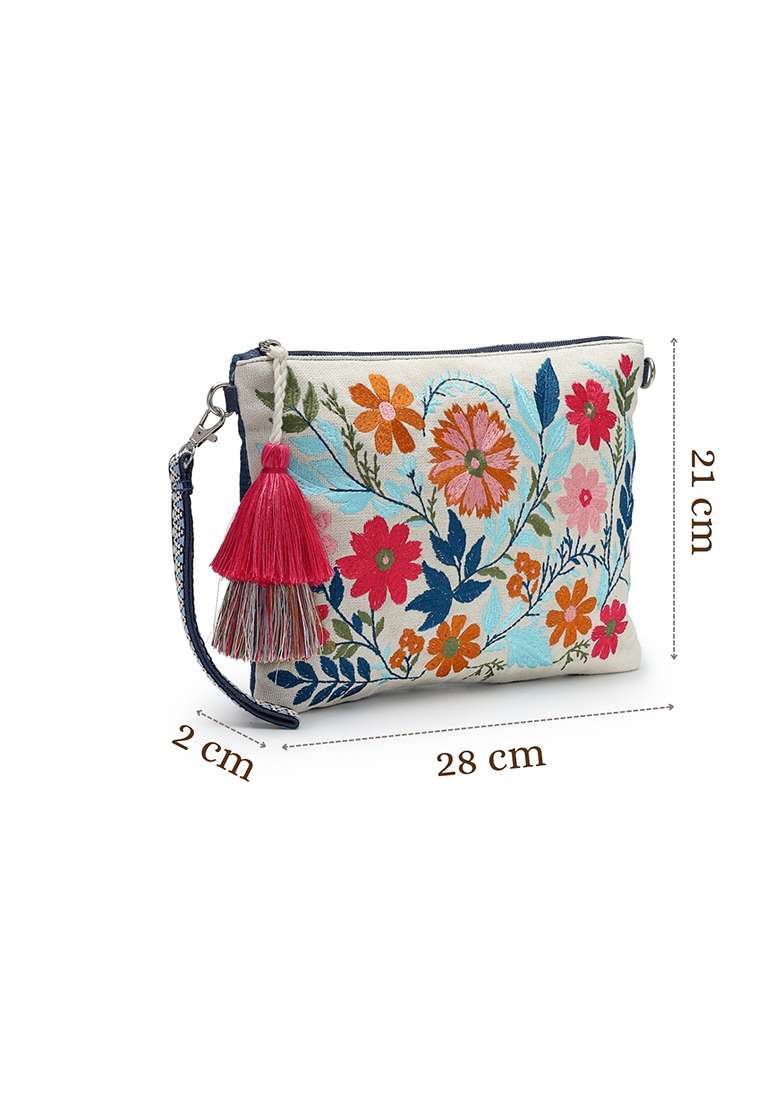 Multicolor Embroidery Cotton Sling Bag - Indya