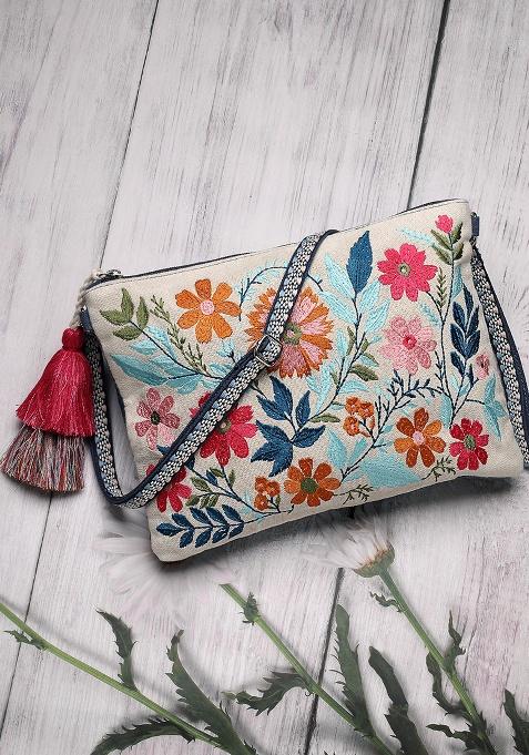 Multicolor Embroidery Cotton Sling Bag