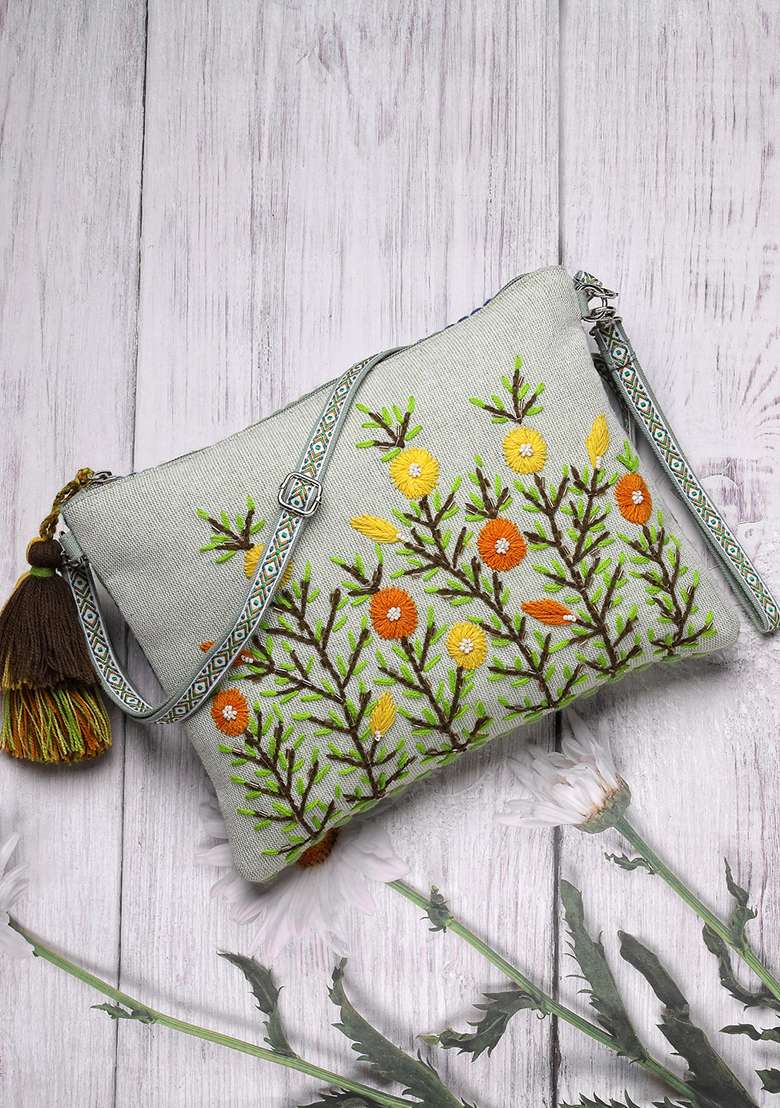 Multicolor Embroidery Cotton Sling Bag - Indya