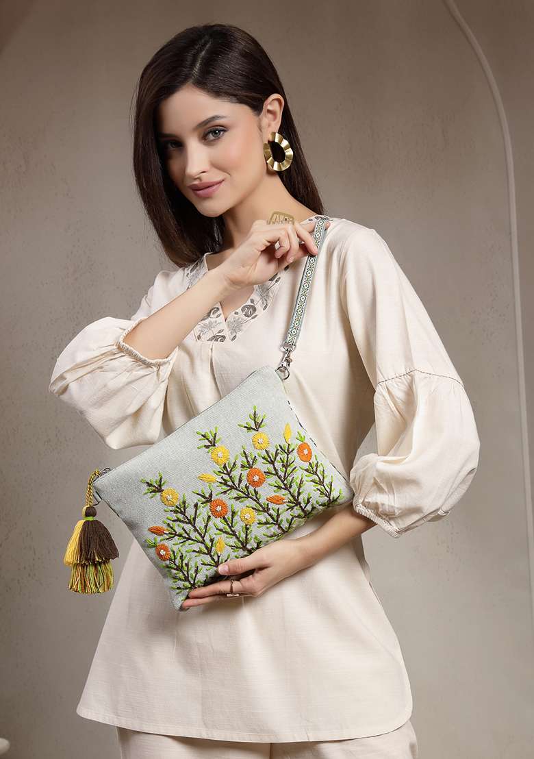 Multicolor Embroidery Cotton Sling Bag - Indya