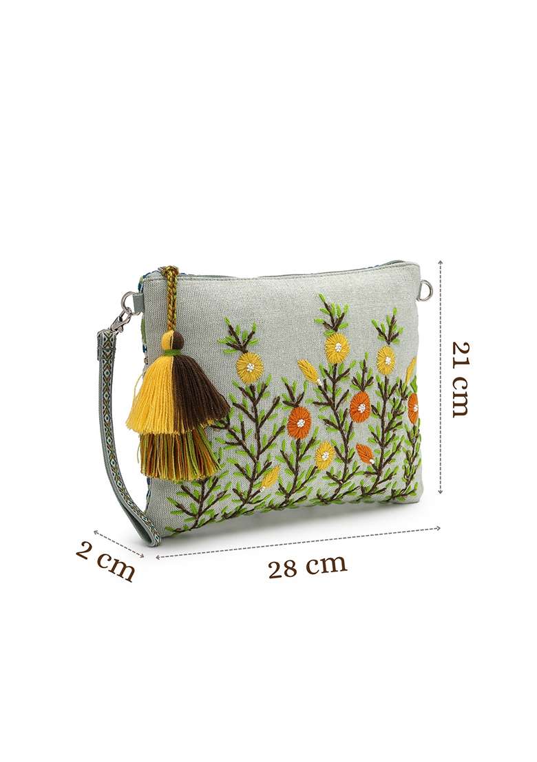 Multicolor Embroidery Cotton Sling Bag - Indya