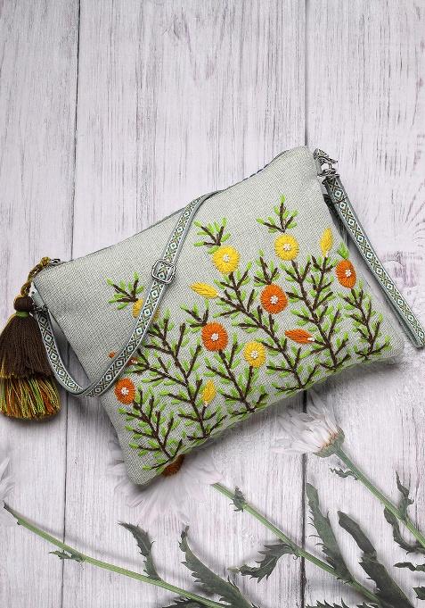 Multicolor Embroidery Cotton Sling Bag