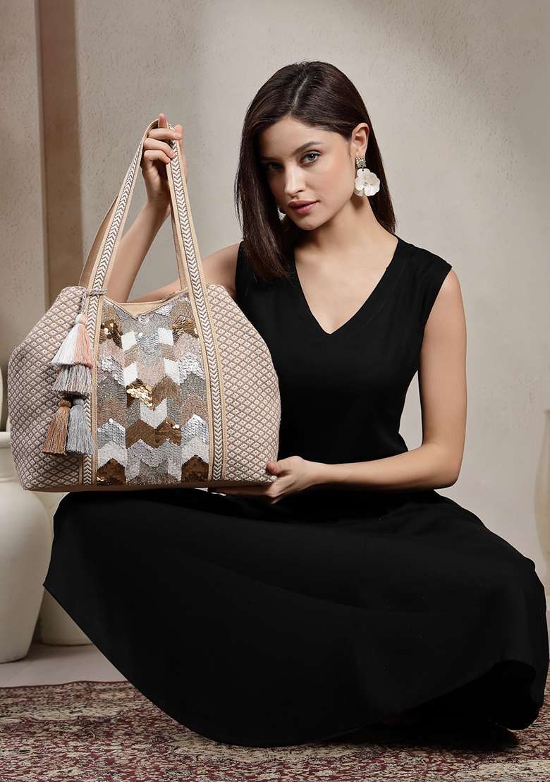 Multicolor Embellished Cotton Hobo Bag - Indya
