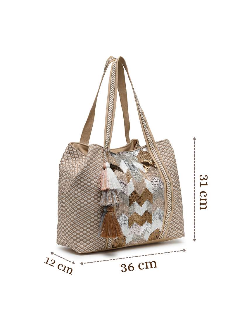Multicolor Embellished Cotton Hobo Bag - Indya