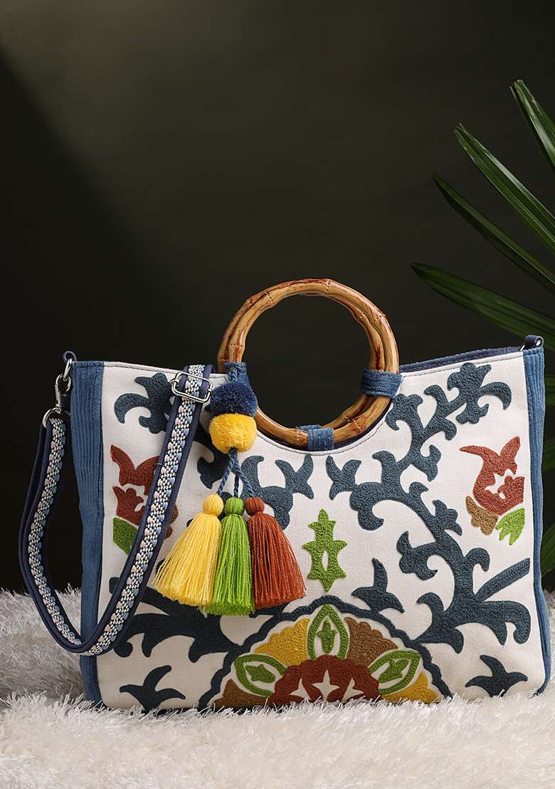 Multicolor Embroidery Cotton Handheld Bag - Indya