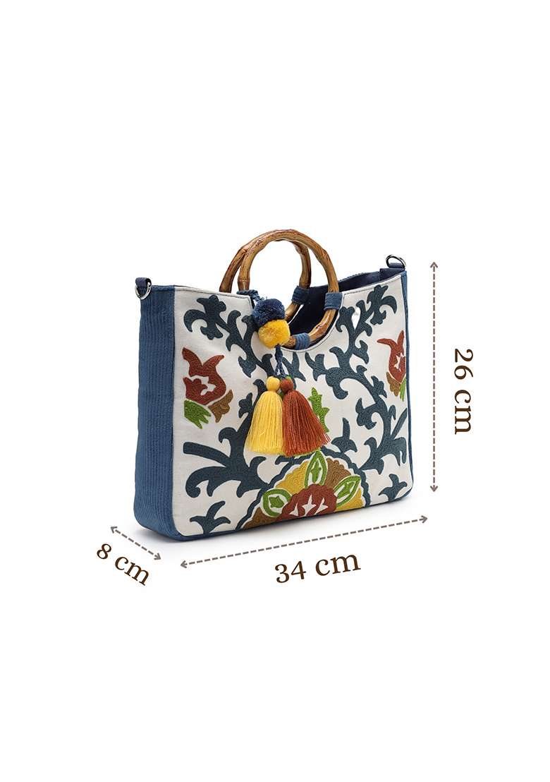 Multicolor Embroidery Cotton Handheld Bag - Indya