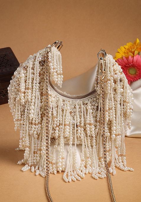 Ivory And Champagne Clustered Beadwork Silk Clutch