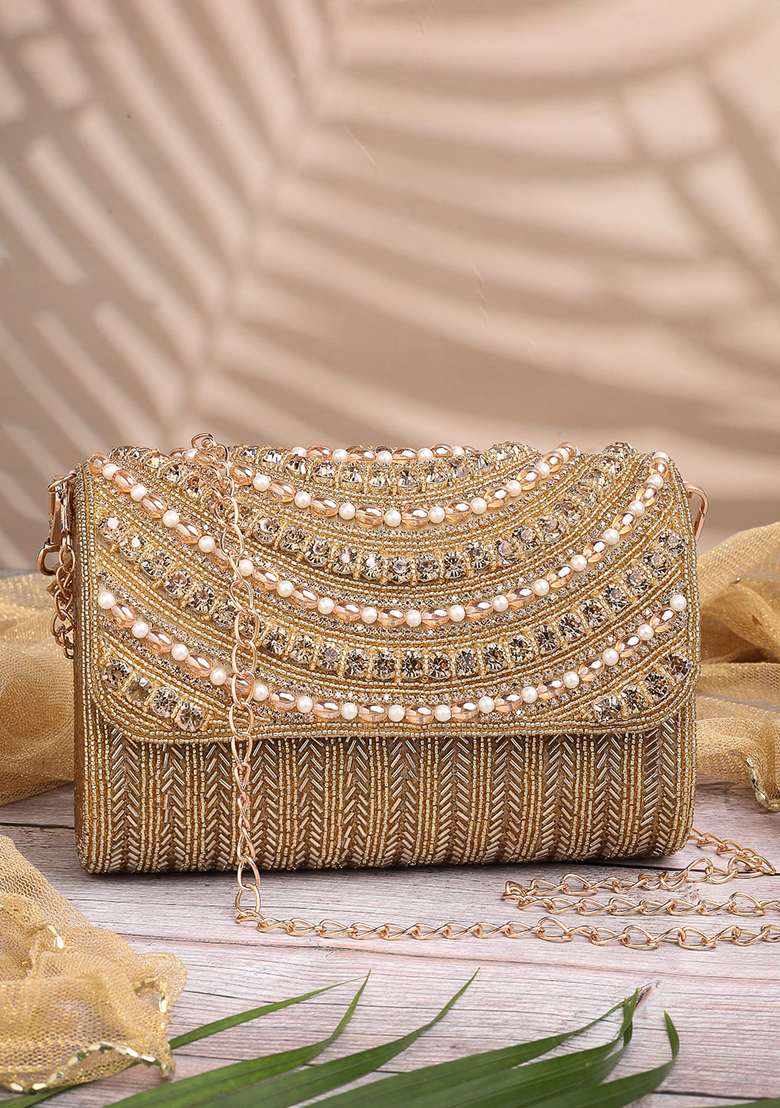Multicolor Beadwork Silk Clutch - Indya
