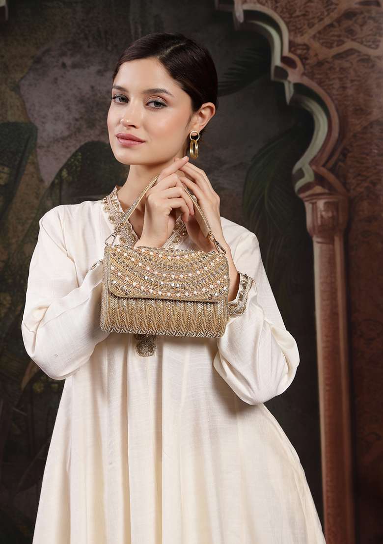 Multicolor Beadwork Silk Clutch - Indya