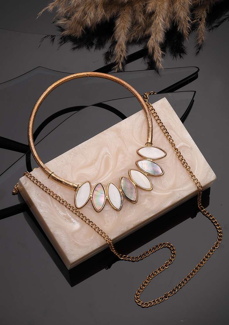 Multicolor Marble Texture With Iridescent Stone Resin Clutch - Indya