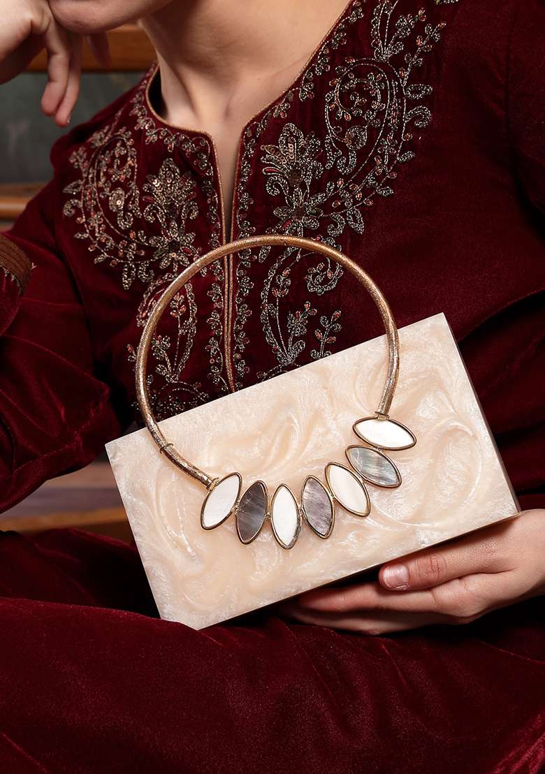 Multicolor Marble Texture With Iridescent Stone Resin Clutch - Indya