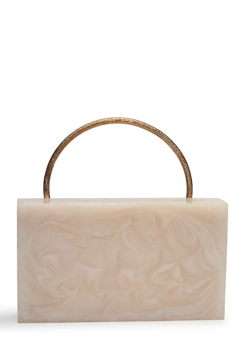 Multicolor Marble Texture With Iridescent Stone Resin Clutch - Indya