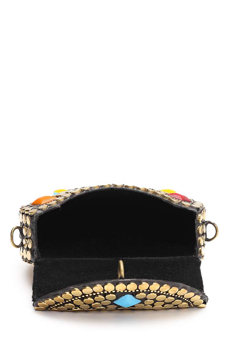 Multicolor Mosaic Metal Clutch - Indya
