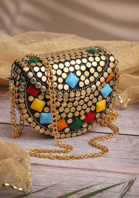 Multicolor Mosaic Metal Clutch