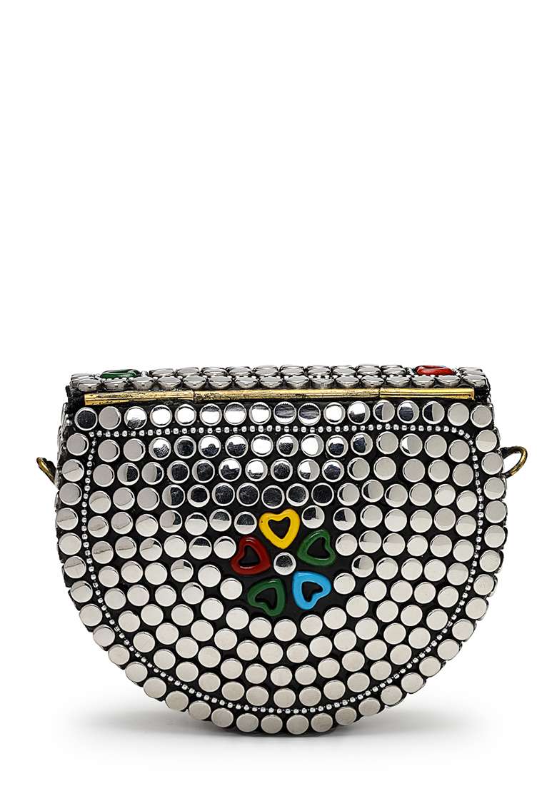 Multicolor Mosaic Metal Clutch - Indya