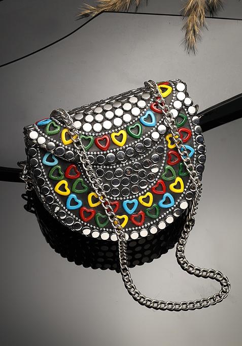 Multicolor Mosaic Metal Clutch