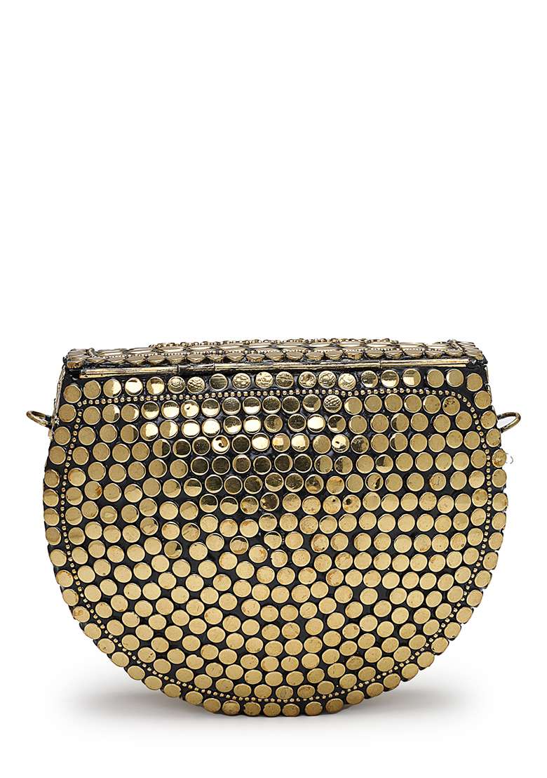 Metallic Gold Mosaic Metal Clutch - Indya