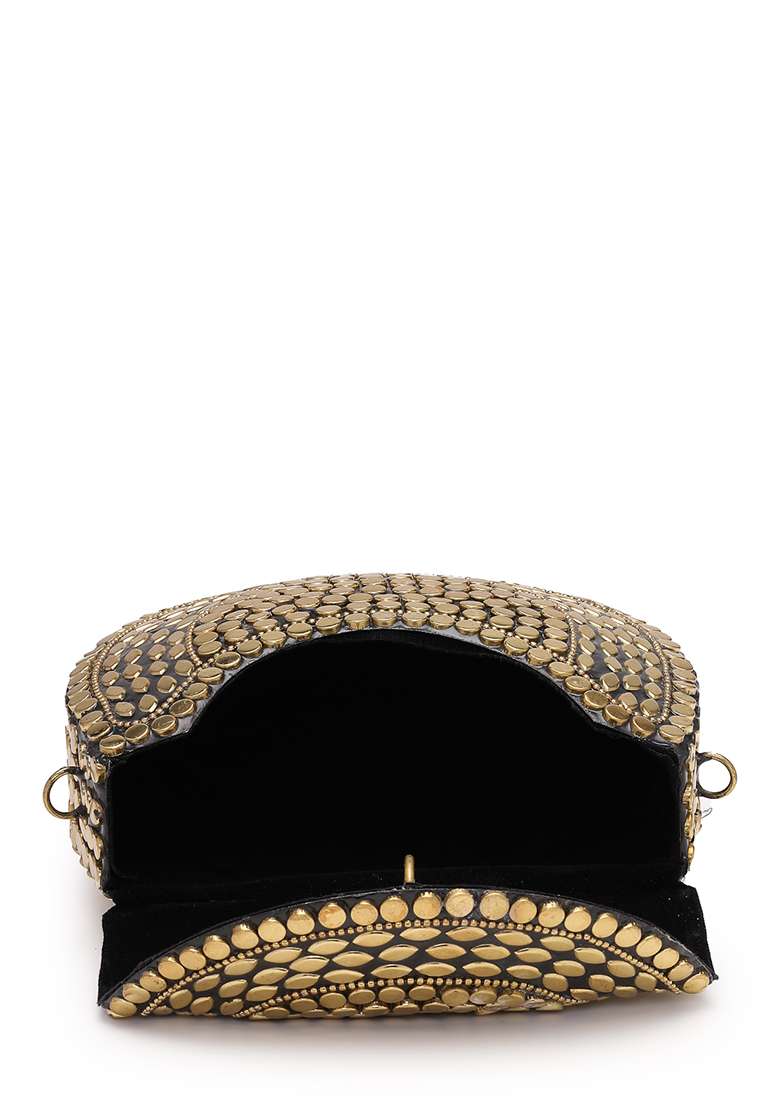 Metallic Gold Mosaic Metal Clutch - Indya