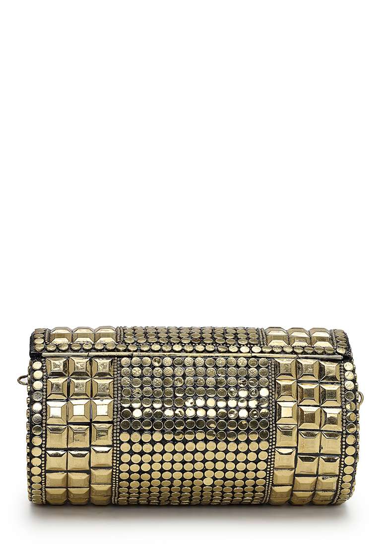 Metallic Gold Mosaic Metal Clutch - Indya
