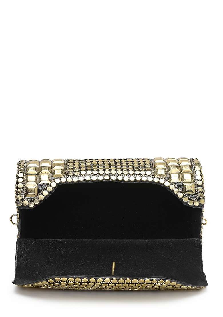 Metallic Gold Mosaic Metal Clutch - Indya