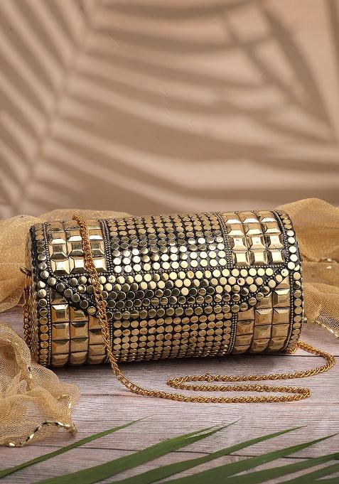 Metallic Gold Mosaic Metal Clutch