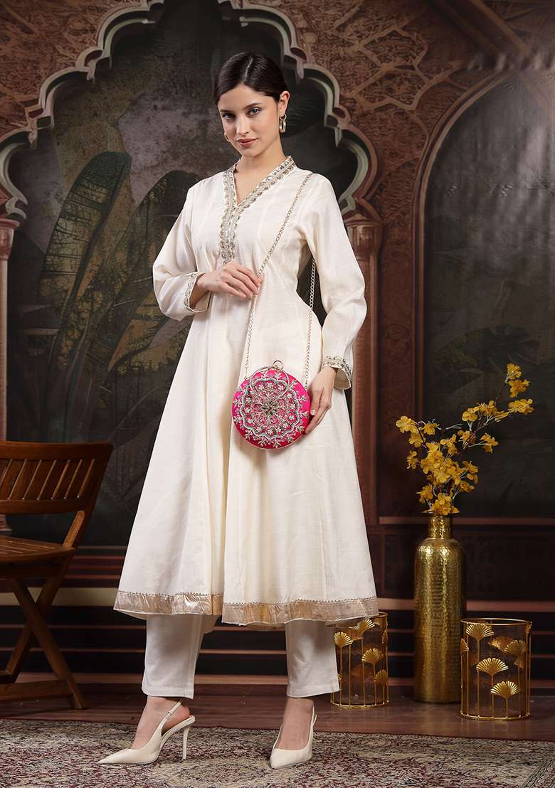 Multicolor Embellished Silk Clutch - Indya