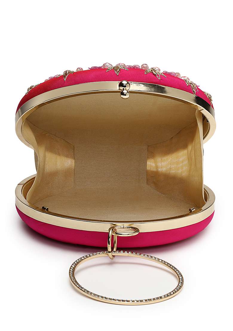 Multicolor Embellished Silk Clutch - Indya