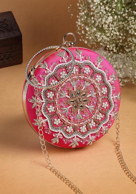 Multicolor Embellished Silk Clutch
