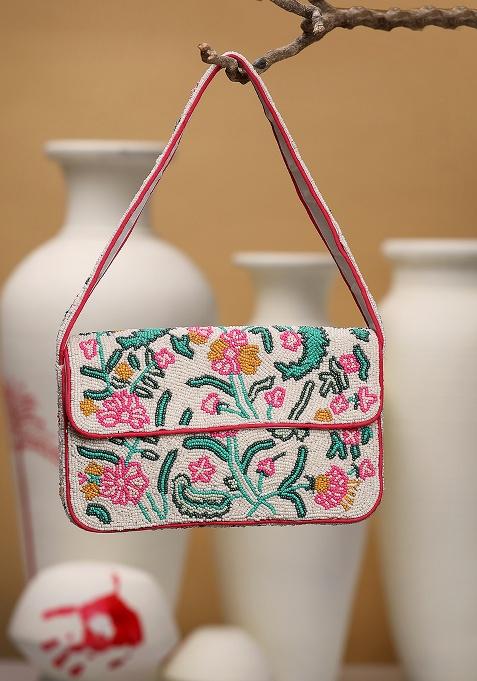 Multicolor Beadwork Canvas Clutch