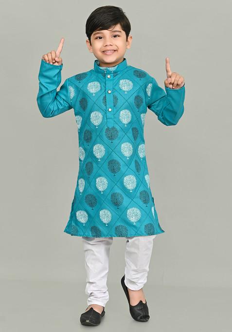 Rama Green Printed Kurta With Pajama ( Set of 2)