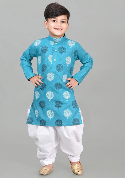 Rama Green Printed Kurta With Patiala ( Set of 2)