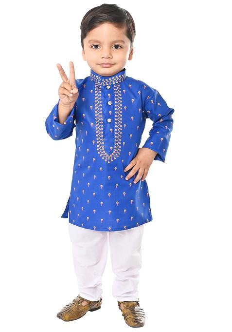 Blue Printed Kurta With Pajama ( Set of 2)