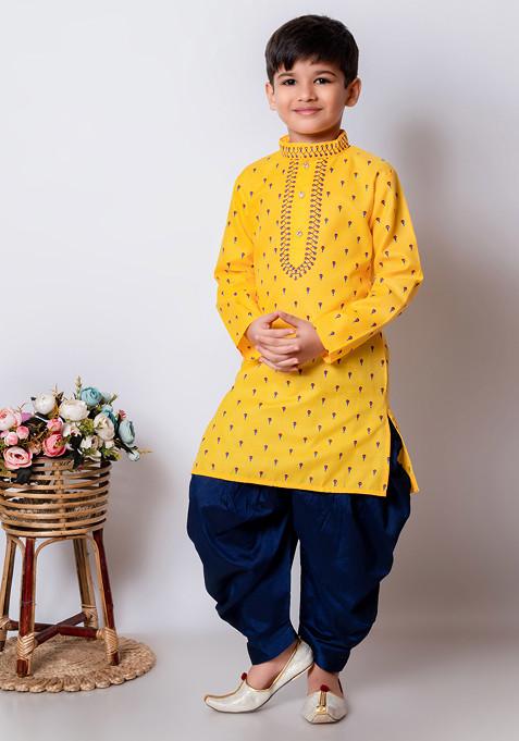 Yellow Printed Kurta With Patiala ( Set of 2)
