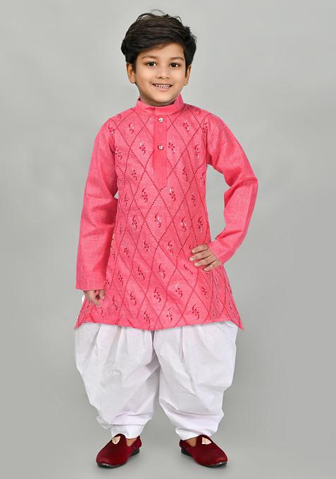 Tomato Orange Embroidered Kurta With Patiala ( Set of 2)