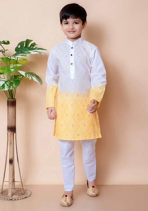 Yellow Embroidered Kurta With Pajama ( Set of 2)