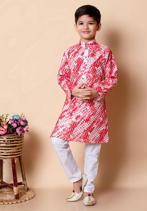 Red Sequin Embroidered Kurta With Pajama ( Set of 2)