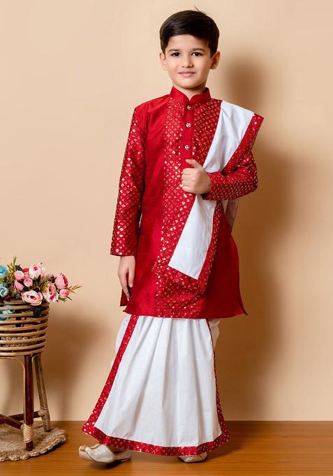 Maroon Sequin Embroidered Kurta With Dhoti Pants ( Set of 2)