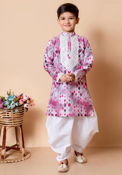 Pink Printed Sequin Embroidered Kurta With Patiala ( Set of 2)