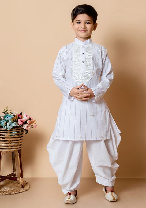 White Sequin Embroidered Kurta With Patiala ( Set of 2)