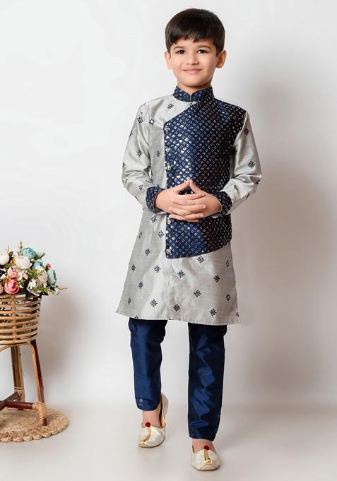 Blue Sequin Embroidered Kurta With Pajama ( Set of 2)