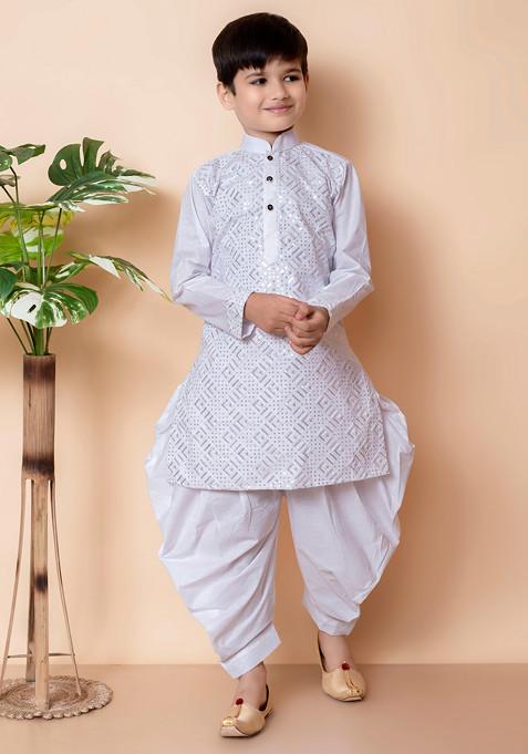 White Sequin Embroidered Kurta With Patiala ( Set of 2)