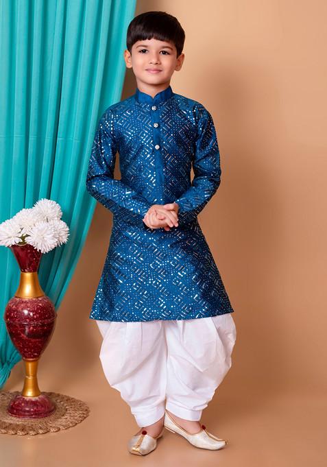 Blue Sequin Embroidered Kurta With Patiala ( Set of 2)