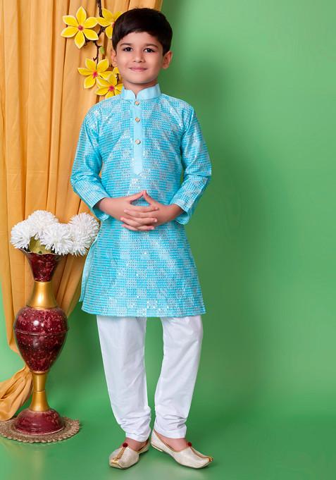 Aqua Blue Sequin Embroidered Kurta With Pajama ( Set of 2)