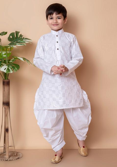 White Sequin Embroidered Kurta With Patiala ( Set of 2)