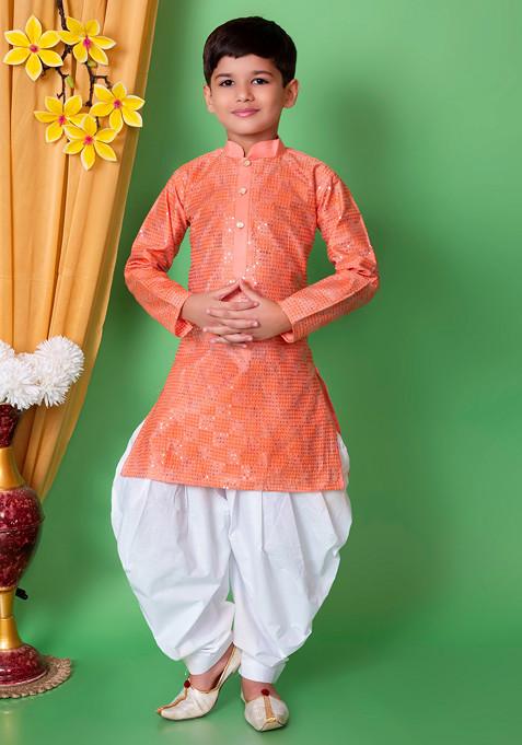 Peach Sequin Embroidered Kurta With Patiala ( Set of 2)