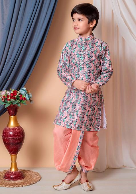 Multicolour Printed Sequin Embroidered Kurta With Dhoti Pants ( Set of 2)