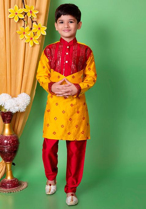 Yellow Sequin Embroidered Kurta With Pajama ( Set of 2)