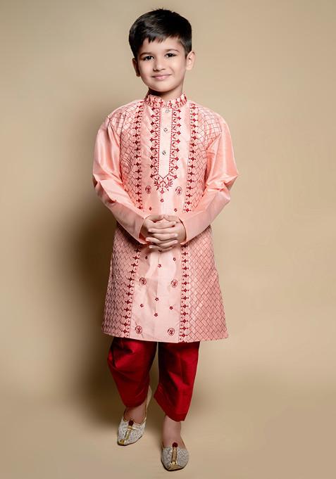 Peach Embroidered Kurta With Patiala ( Set of 2)