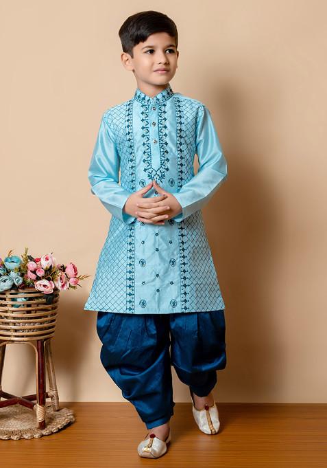 Aqua Blue Embroidered Kurta With Patiala ( Set of 2)