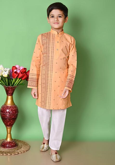 Peach Printed Kurta With Pajama ( Set of 2)